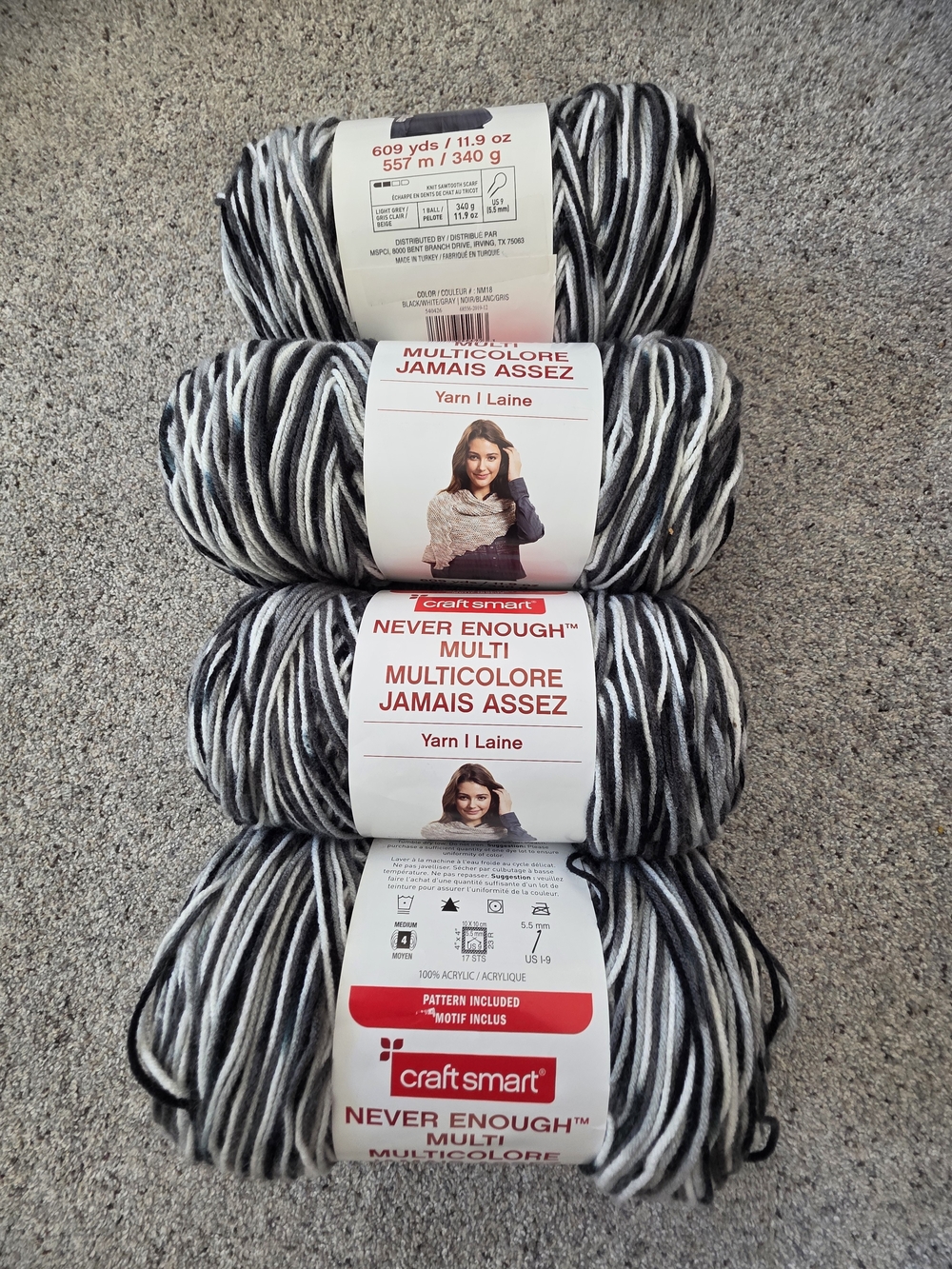 Never Enough Multi Yarn - Black/White/Gray